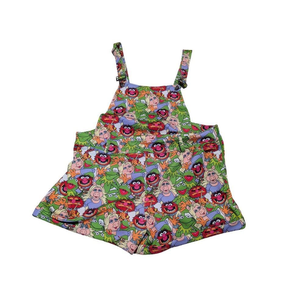 Hot Topic Disney The Muppets Romper Womens 2 Green Kermit Miss Piggy Shortalls